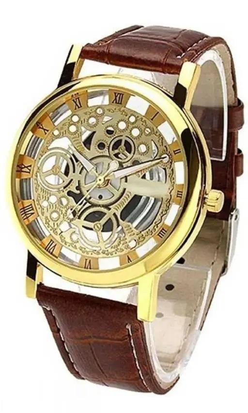 Gold Leather Analog Watch (Men)