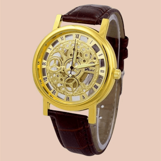 Unique Gold Dial Leather Analog Watch - for Men